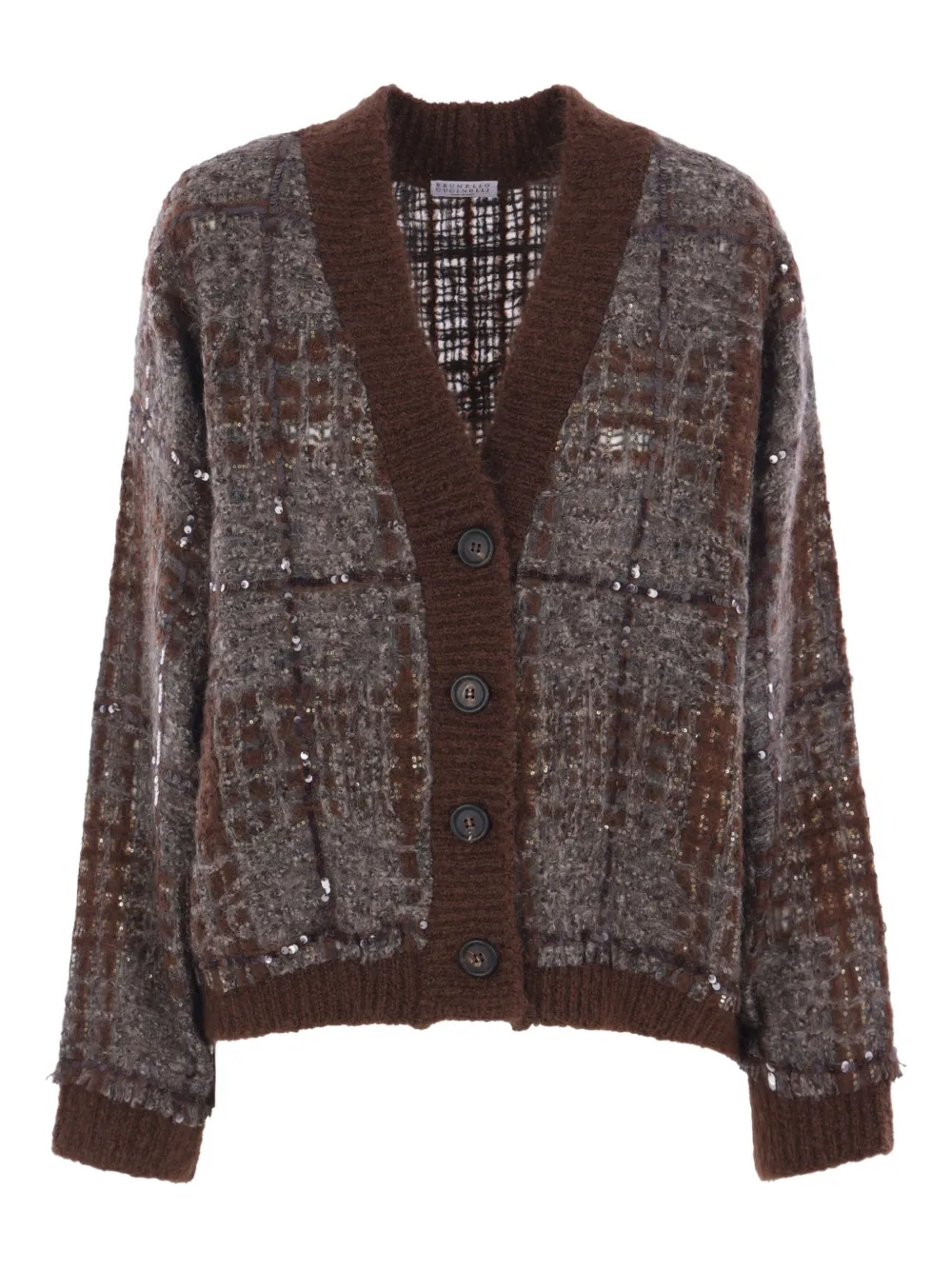 

Кардиган в клетку с пайетками Brunello Cucinelli, коричневый