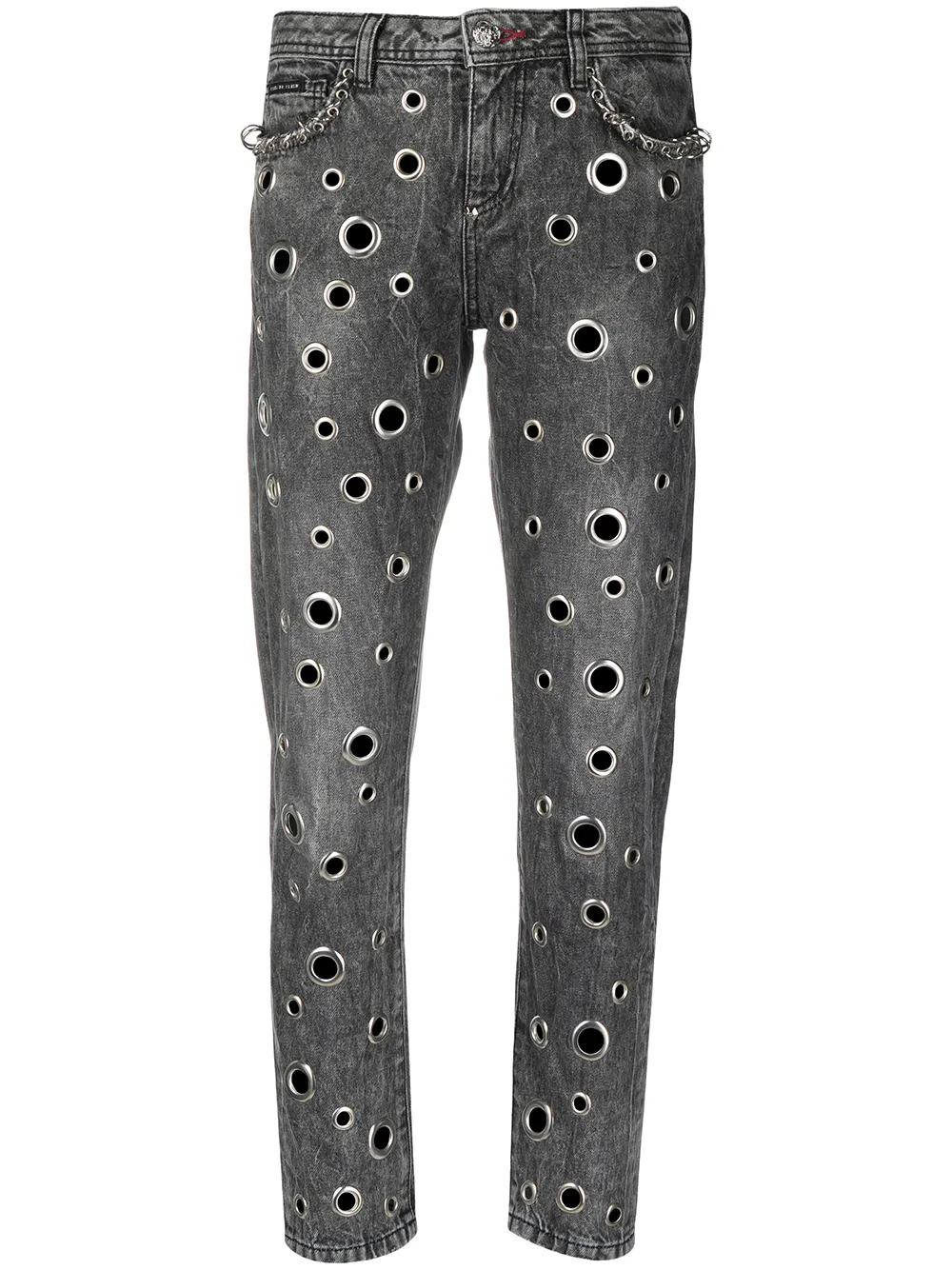 

Джинсы бойфренды с металлическим декором Philipp Plein, серый