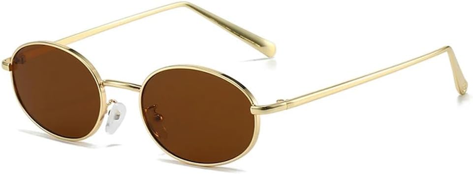 

Женские солнцезащитные очки в маленькой овальной металлической оправе с защитой от УФ-излучения UV400, мужские в стиле панк, для занятий спортом на открытом воздухе, бега и путешествий UYPTK, Golden Tea