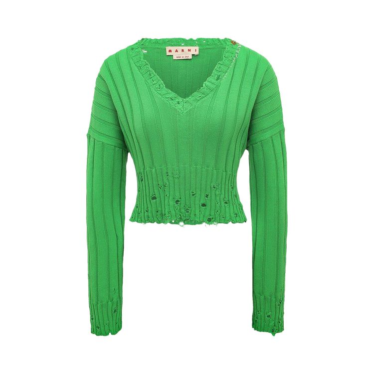 

Свитер Marni Distressed V-Neck Rib Sweater 'Green', зеленый