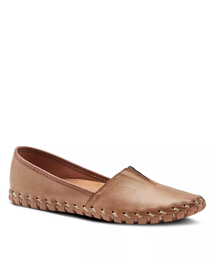 Туфли Kathaleta Leather Slip-On Comfort Flats с V-образной эластичной выемкой, поддержкой свода стопы и съемной стелькой Spring Step, коричневый