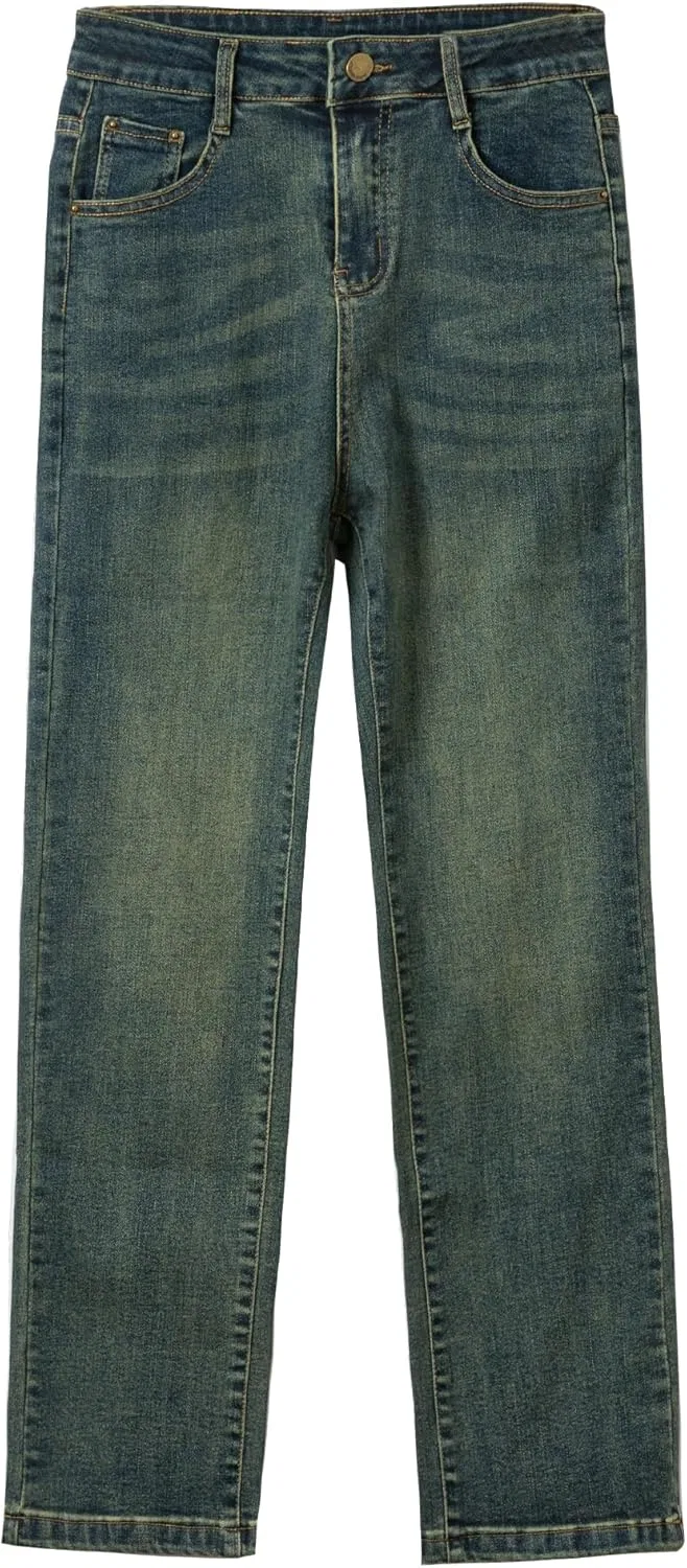 Джинсы прямые Women's Casual and Fashionable Washed Jeans Straight Leg Pants, Deep Blue