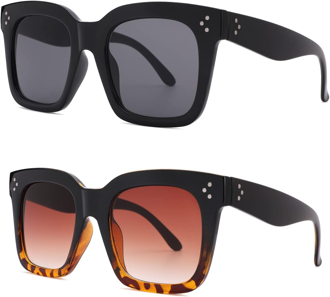 

Солнцезащитные очки Bouryo Retro Oversized Square для женщин, с плоскими линзами, градиентным затемнением и защитой от УФ-излучения UV400, A2-(2 Pack) Bright Black/Grey+black Tortoise/Gradient Brown