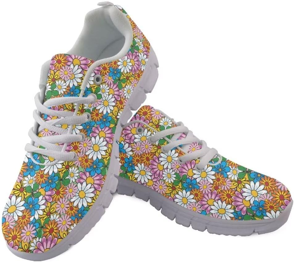 

Кроссовки Jeiento для женщин и мужчин, легкие беговые кроссовки, нескользящие спортивные кроссовки для зала, дышащие сетчатые теннисные кроссовки для подростков, Hippie Color Daisy