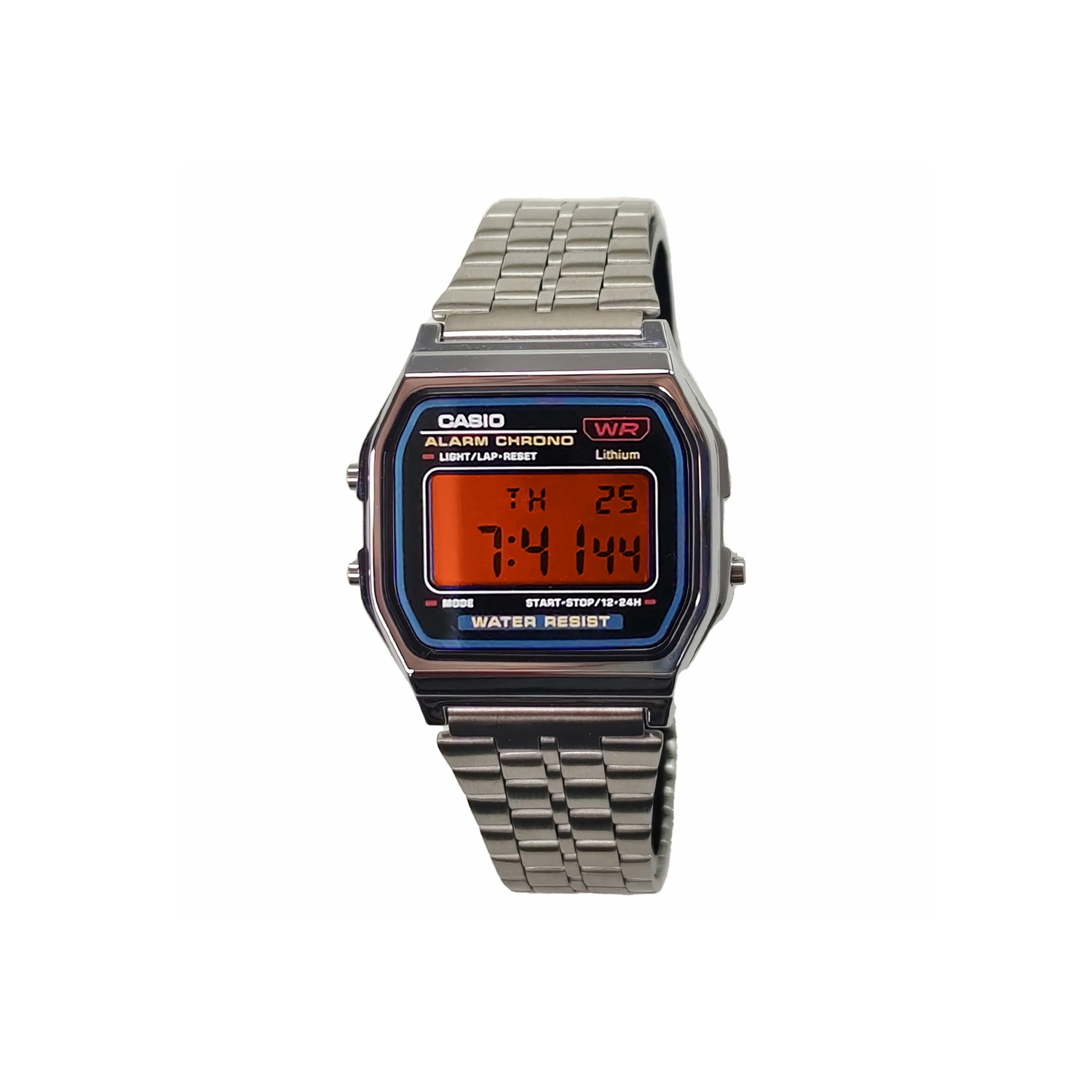 

CASIO Часы Retrofit Series Quartz Movement Stainless Steel Strap Watch Men's Watch Purple Watch Dial, Silver Strap with Orange Bezel