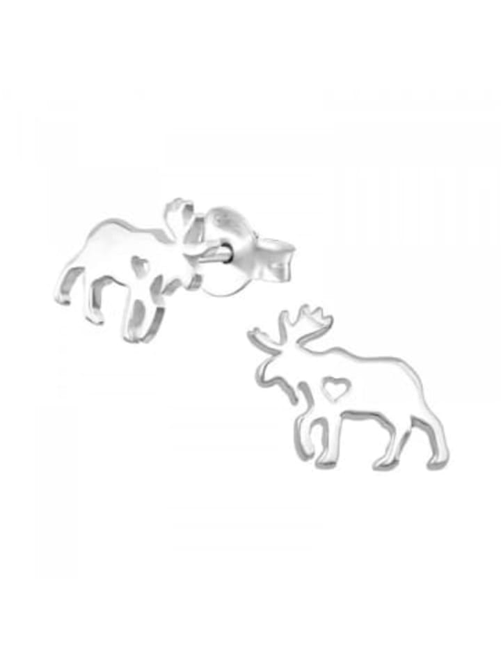 

Alexander York Серьги-гвоздики в виде вырезанных сердечек с изображением оленя, изготовленные из серебра 925 пробы, комплект из 2 штук