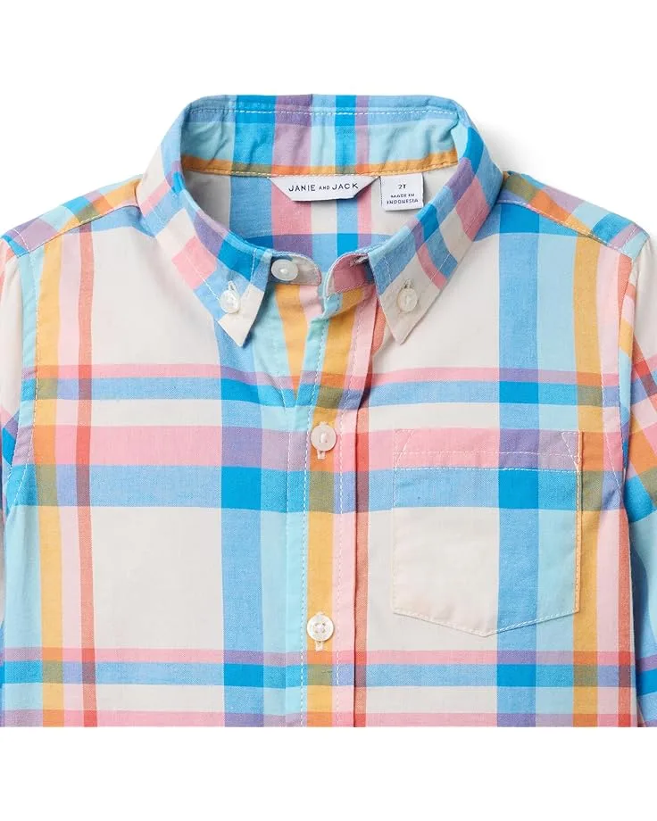 Рубашка Janie and Jack Madras Plaid Button-Down Shirt (Toddler/Little Kid/Big Kid), Multicolor — фото 3