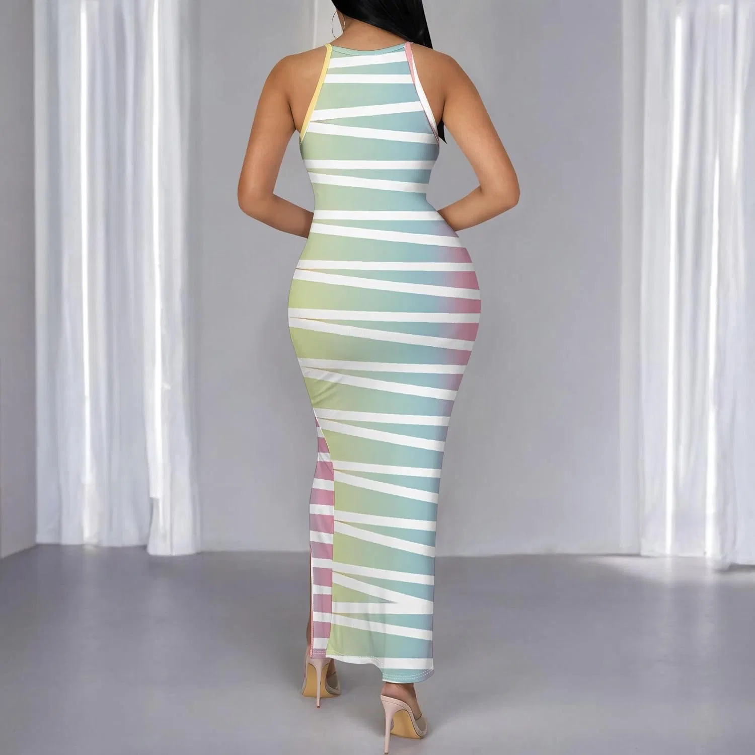 Женское летнее платье макси 2025, отпускное, с цветочным принтом, без рукавов, весеннее, повседневное, в стиле бохо, с разрезом, пляжное, длинное, летнее, сексуальное, для вечеринки или клуба — фото 3