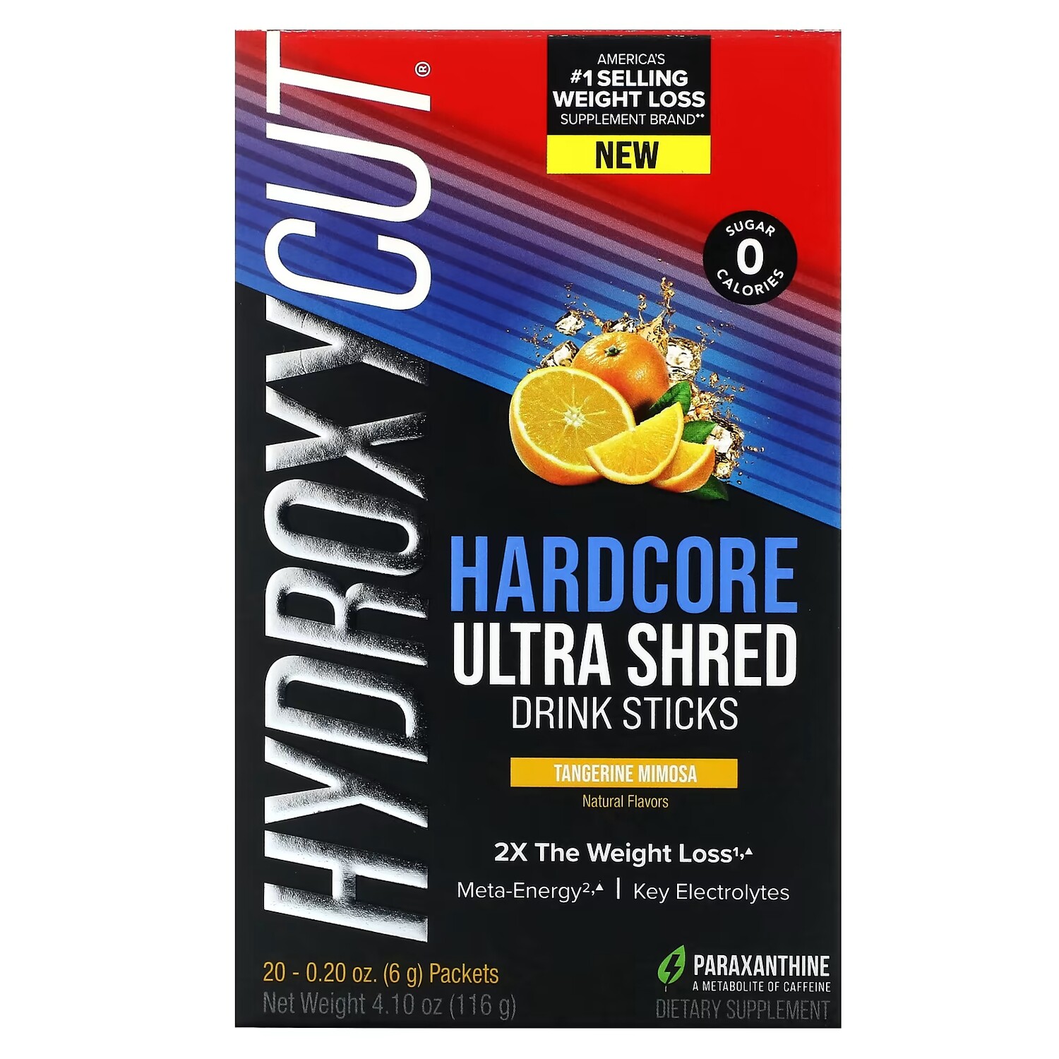 

Добавка Hydroxycut Hardcore Ultra Shed Drink Sticks Tangerine Mimosa, 20 пакетов по 6 г