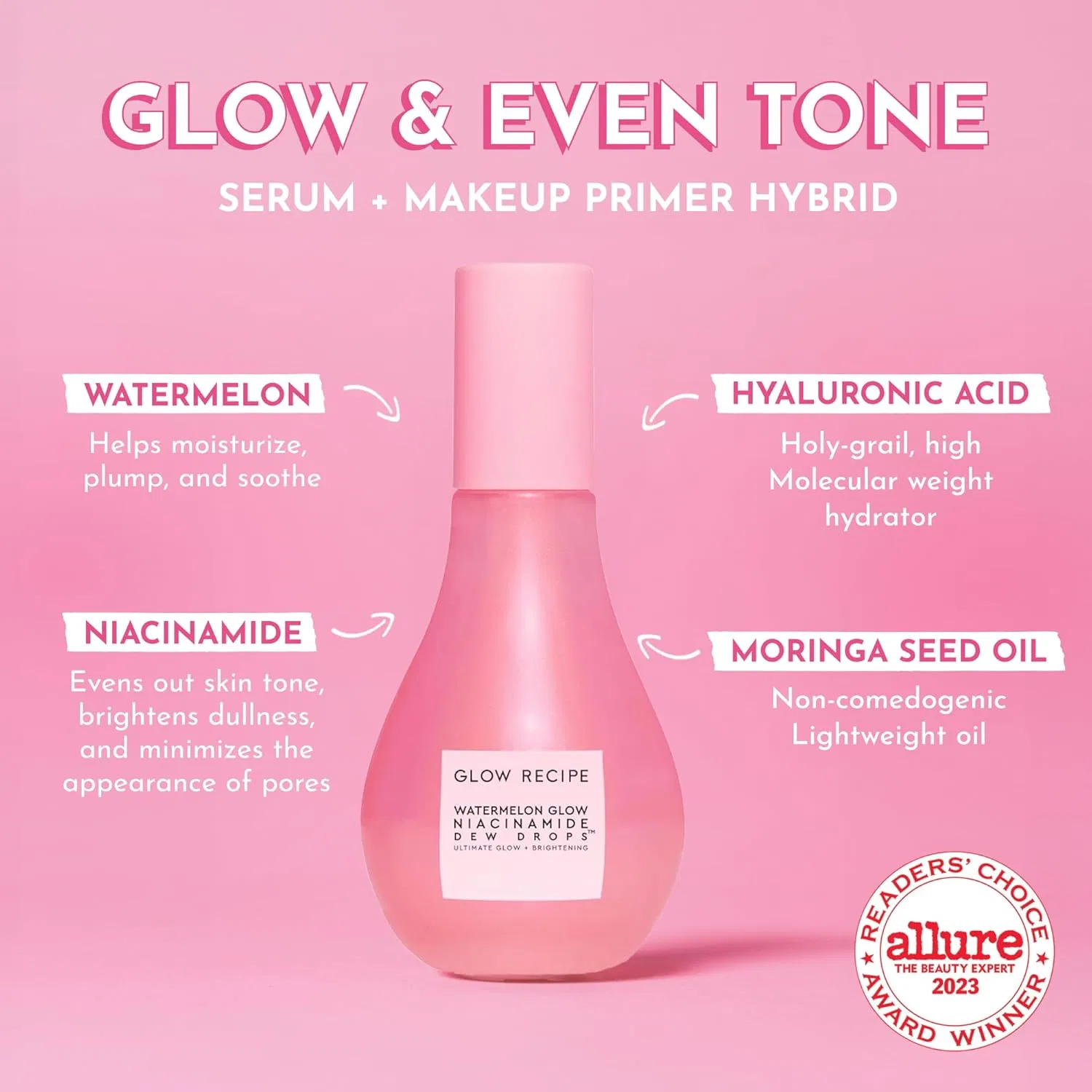 Сыворотка Glow Recipe — Унисекс -хайлайтер для лица «Watermelon Niacinamide Dew Drops» от, 40 мл — фото 2