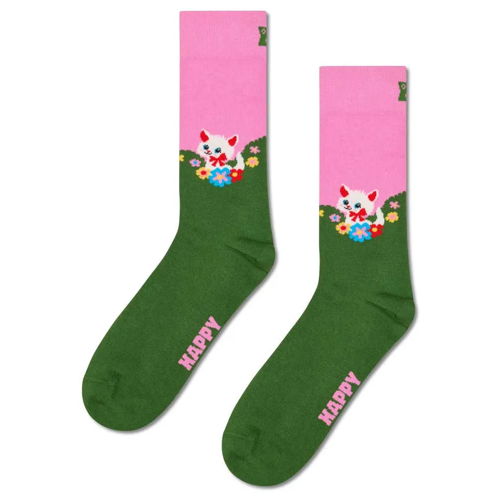 

Носки Happy Kitten and flowers crew, зеленый