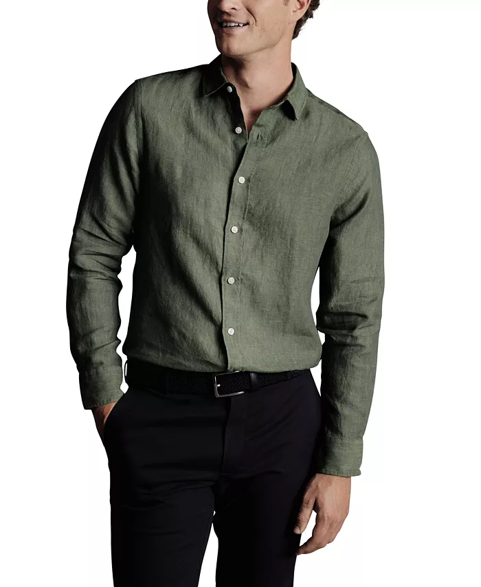 

Мужская льняная рубашка на пуговицах с длинным рукавом Slim Fit Charles Tyrwhitt, зеленый