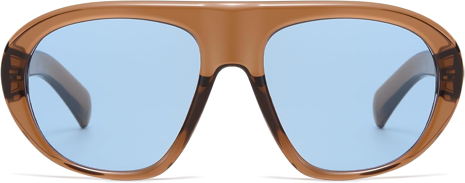 

Модные солнцезащитные очки-авиаторы VANLINKER для женщин и мужчин, модель 2026, в стиле ретро-шик, увеличенного размера, с плоской верхней частью, защита от УФ-излучения UV400, VL9935, Tea Frame Blue Lens