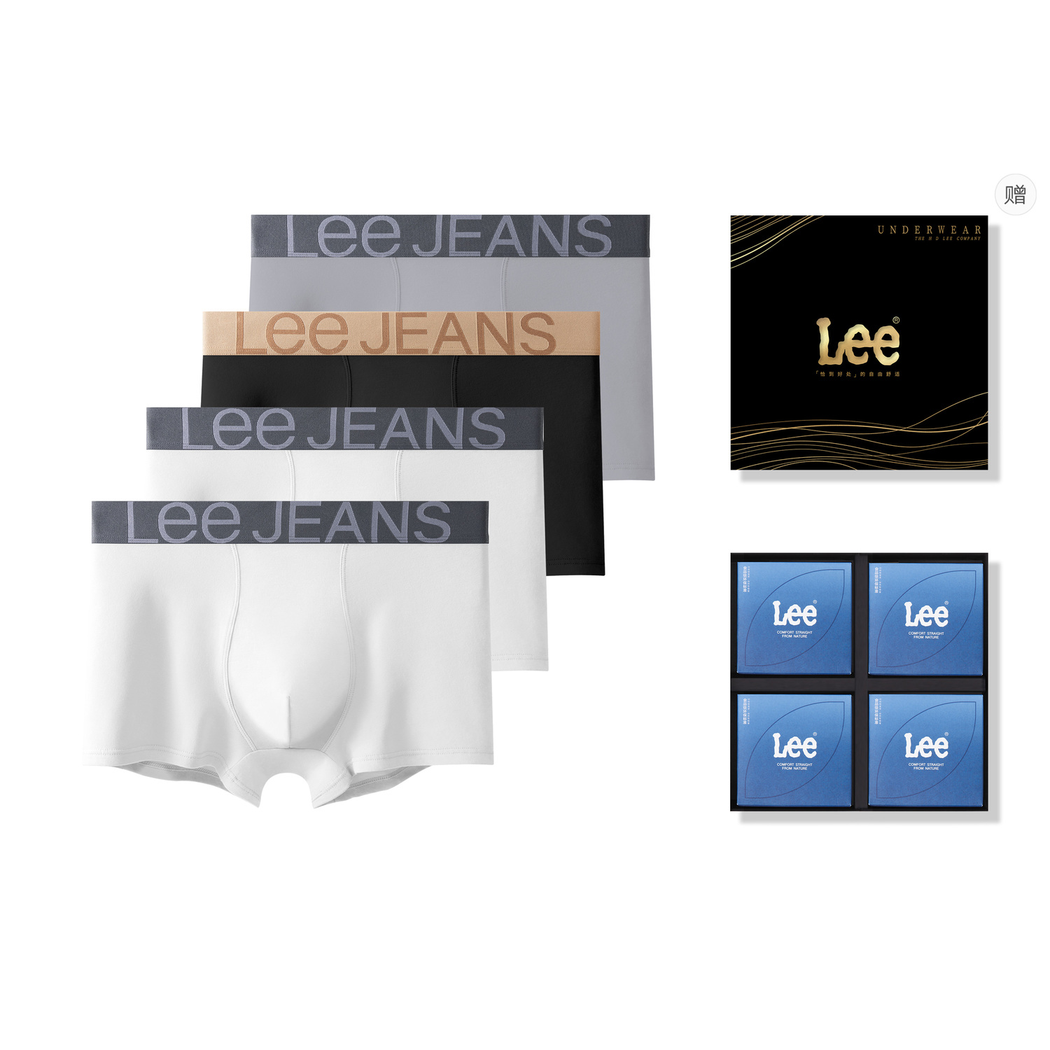 

Мужские трусы-боксеры Lee, Box 4 Pack (белый+белый+черный+серый)