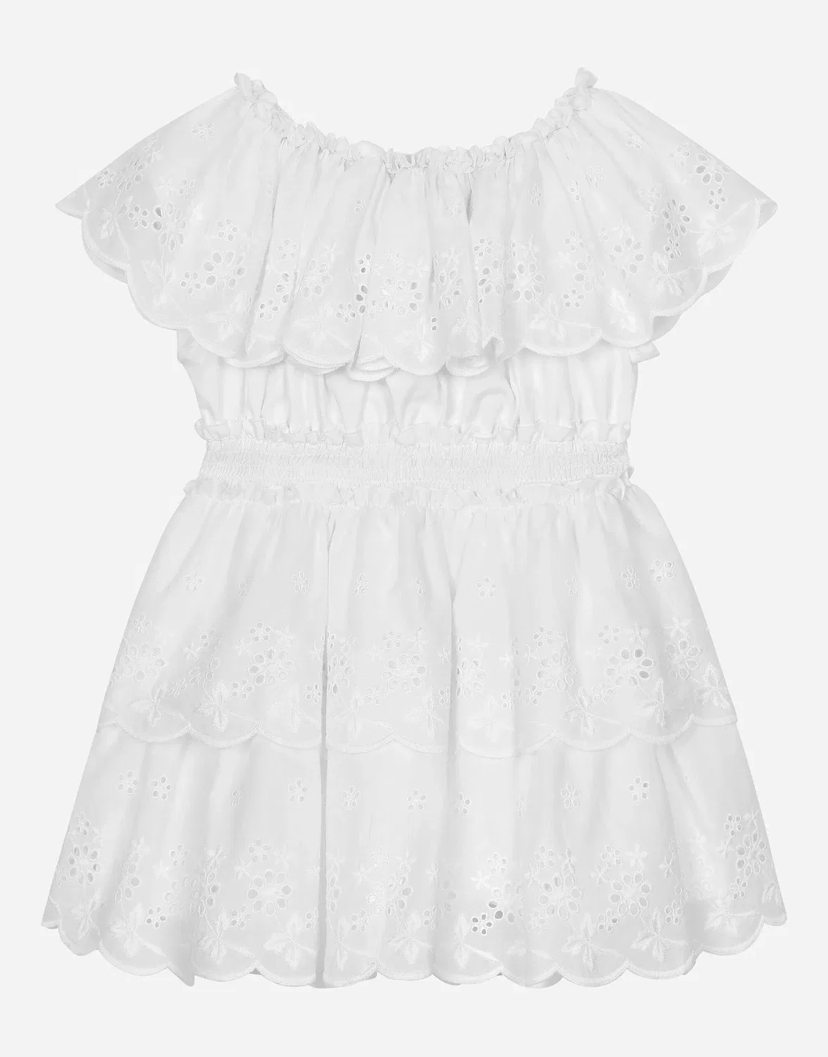 Платье из поплина и кружева бродери-англяз Dolce&Gabbana, белый — фото 2