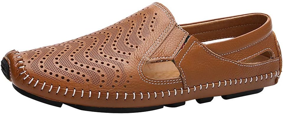 

Мужские дышащие настоящие кожаные лоферы Summer Flat Slip On Moccasins Driving Shoes Jamron, коричневый