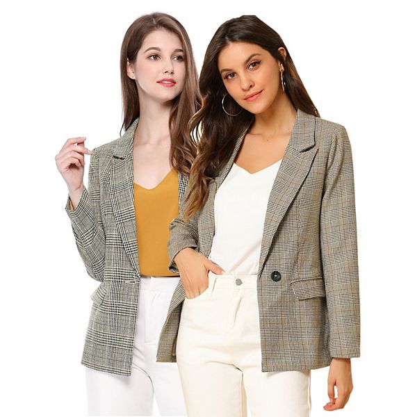 

2 упаковки женский блейзер в клетку с вырезным лацканом и одной пуговицей Inspire Chic, Black Light Coffee