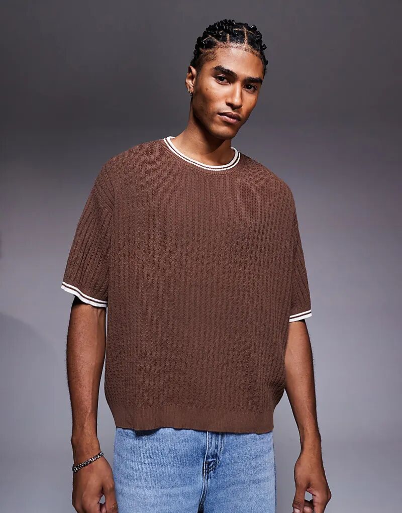 

Футболка свободного кроя ASOS DESIGN коричневого цвета с кремовой отделкой