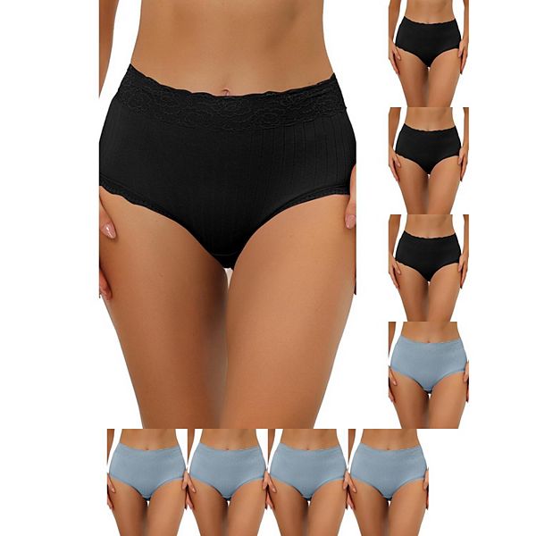 

9 пар женских трусиков с высокой талией, утягивающие, комфортные, с кружевной отделкой и резинкой Inspire Chic, Black Light Blue