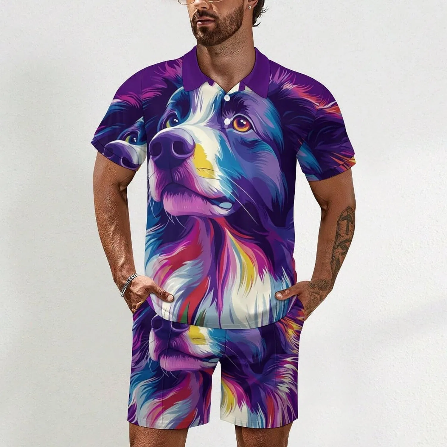 Мужской спортивный костюм с принтом Border Collie, 2 предмета, стиль — фото 2