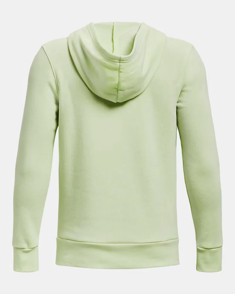 Худи детское на флисе с кенгуру-карманом Project Rock Rival Fleece Theme UnderArmour, Phosphor Green/Tempered Steel/Extreme Green — фото 2