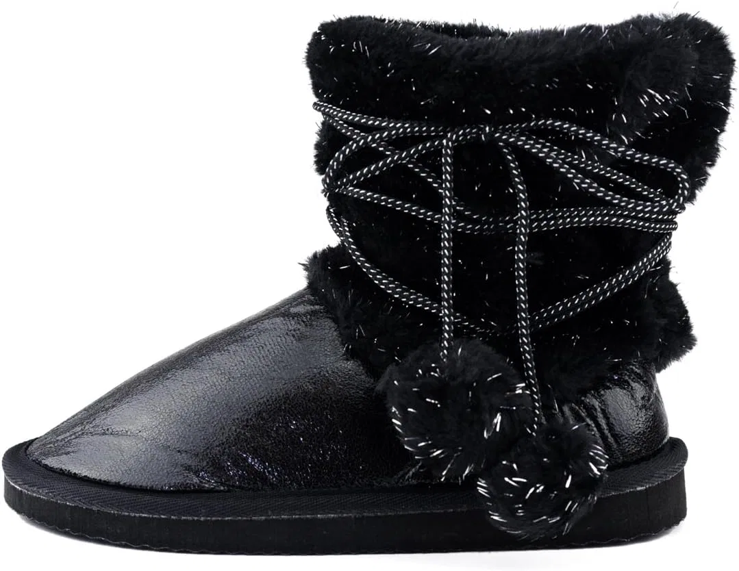 Детские зимние ботинки для девочек с помпонами NYFASHION101, Black — фото 2