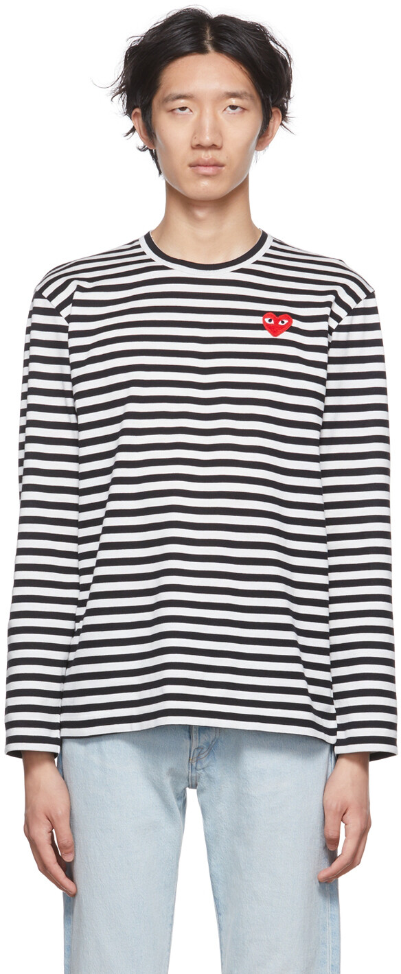

Черно-белая футболка с длинным рукавом с сердечками Comme des Garçons Play, Черный, Черно-белая футболка с длинным рукавом с сердечками Comme des Garçons Play