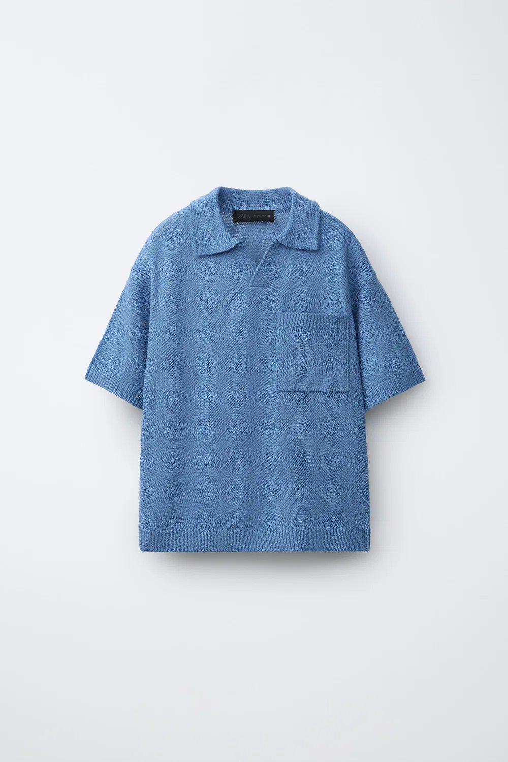 Деревенская вязаная рубашка-поло с карманом ZARA, Bluish