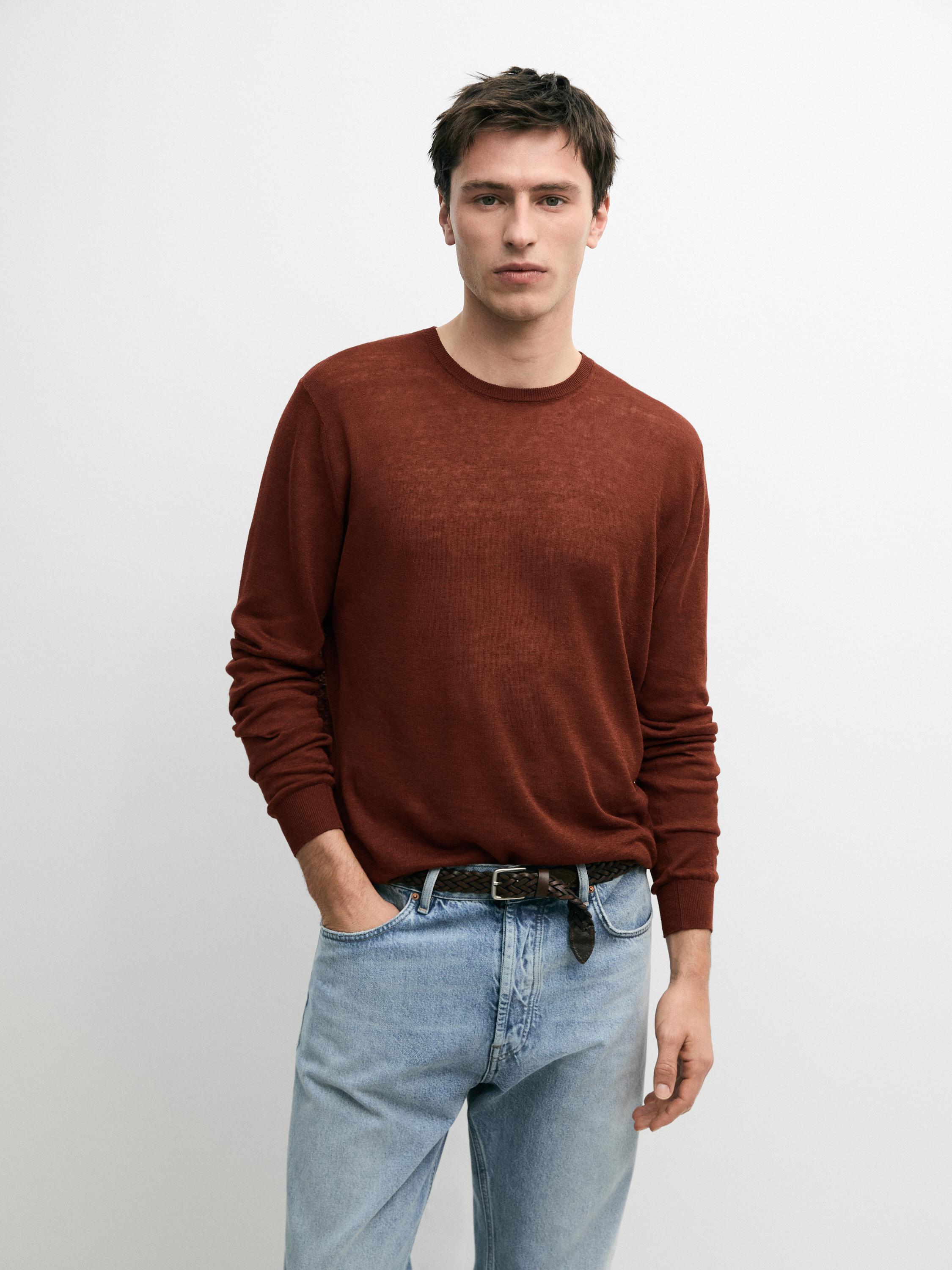 Джемпер Massimo Dutti Linen And Cashmere Knit Crew Neck, красный — фото 3
