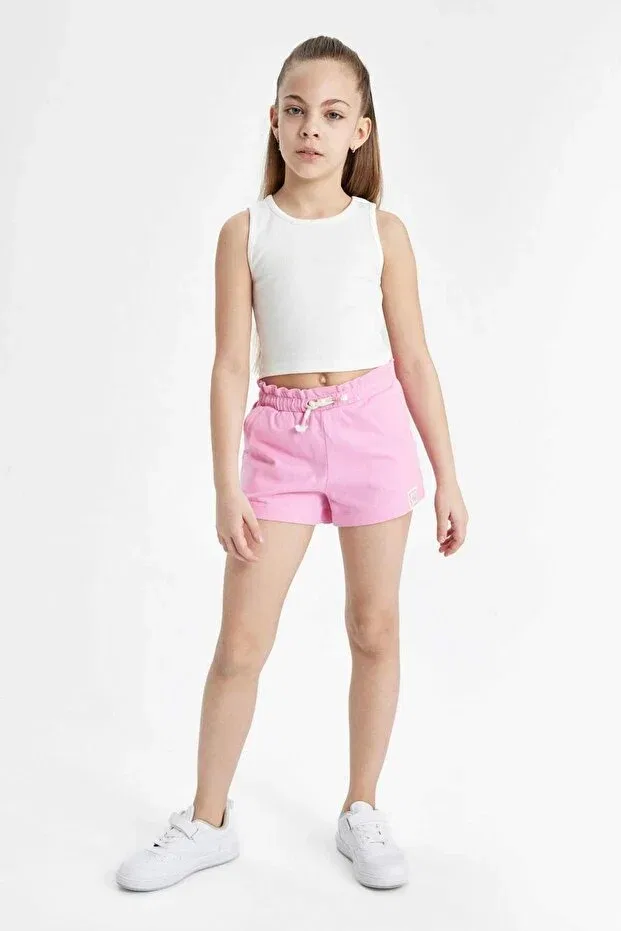 Детские шорты для девочек хлопковые Beli Lace-Up Shorts Defacto, Pink-Pn449 — фото 2