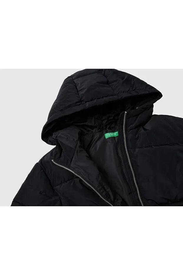 Детское пальто для девочек хлопковое Benetton, Black — фото 2