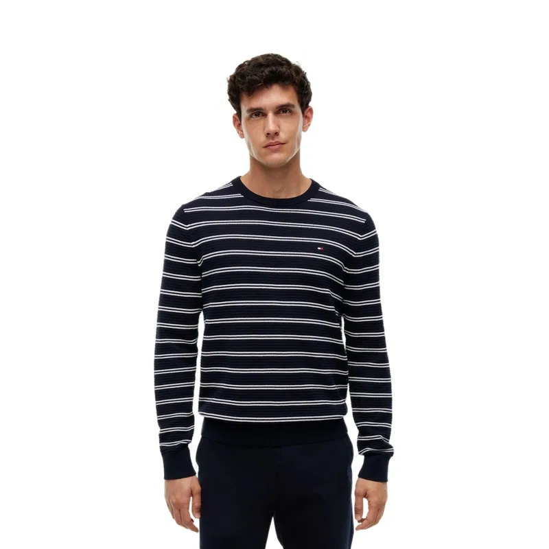 Мужской свитер с круглым вырезом Navy Blue White Stripes 0AP Tommy Hilfiger