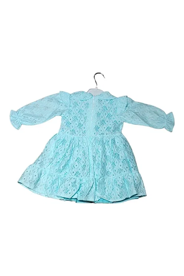 Детское платье для девочек кружевное с вышивкой Cotton lace girl's lined dress Mininaf, Green — фото 2