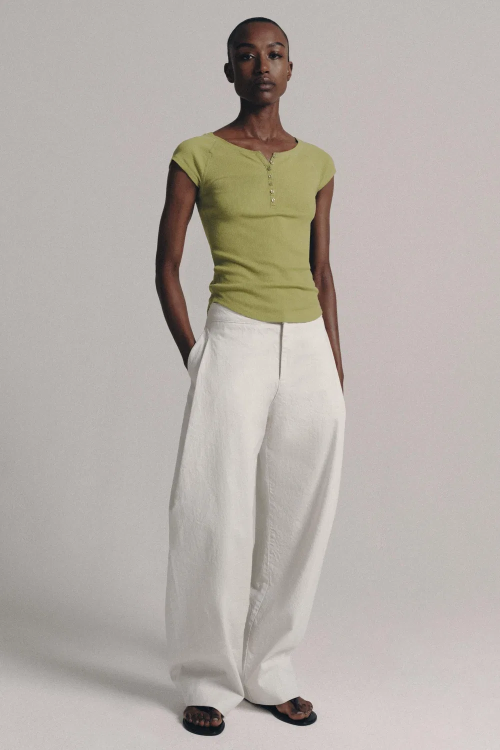 Футболка на пуговицах из смеси льна ZARA, Pistachio