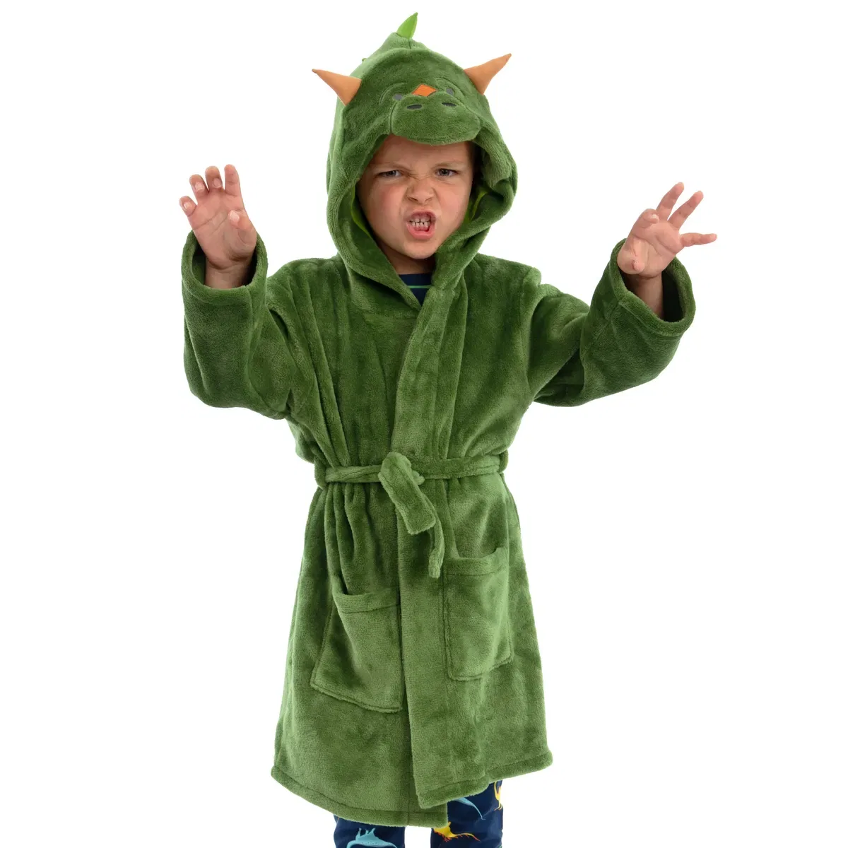 Детский халат с капюшоном с принтом динозавра Harry Bear, Green — фото 2