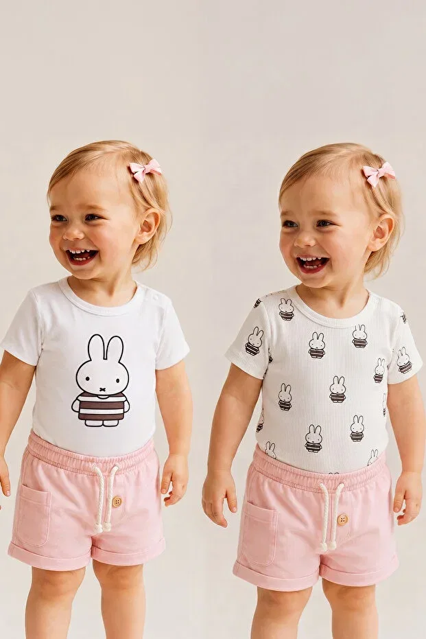 Детское боди-комбинезон с коротким рукавом с принтом Miffy Lilabio, Ecru
