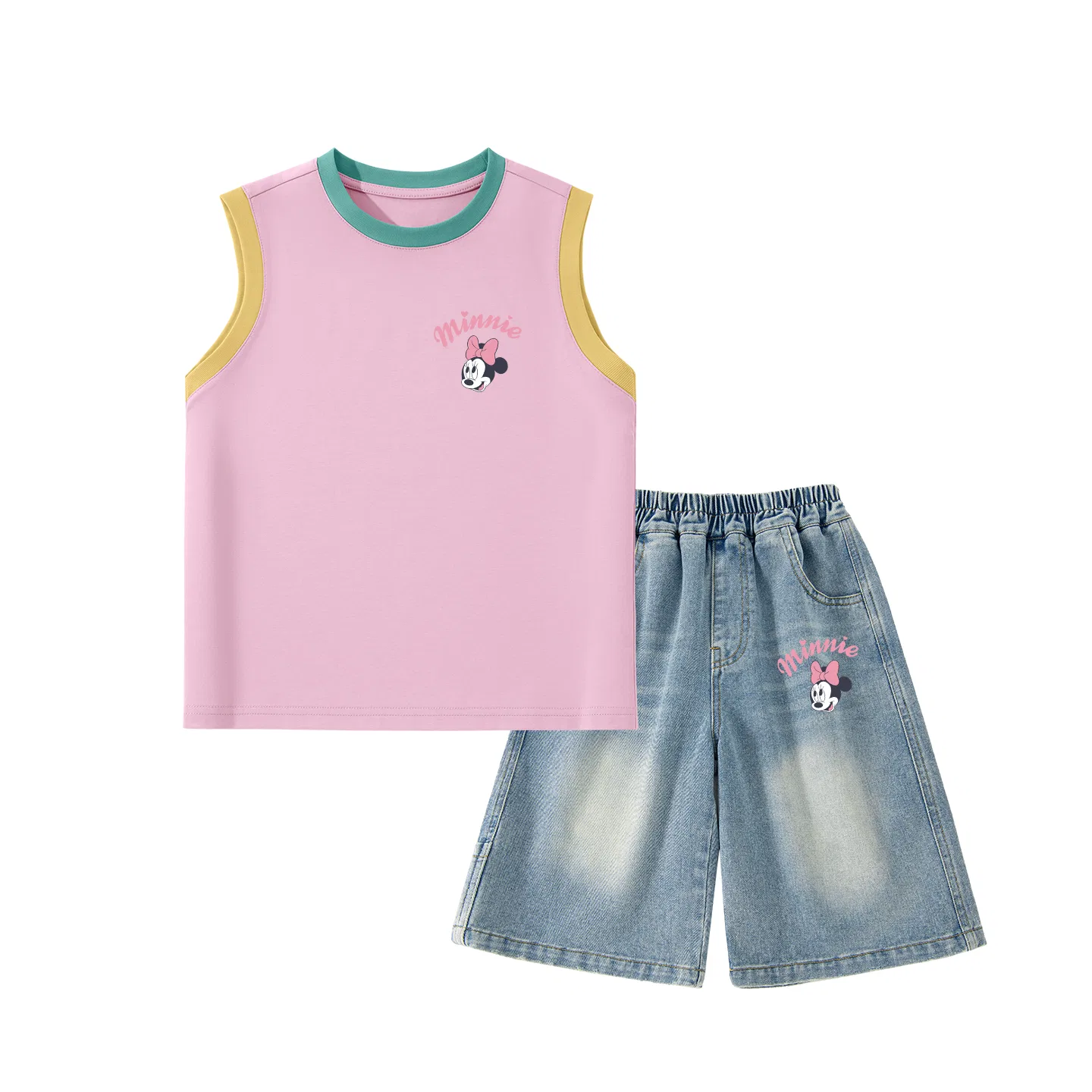 Детский спортивный костюм с круглым вырезом, тонкий стрейч, Disney, Blue Pink+Denim Blue