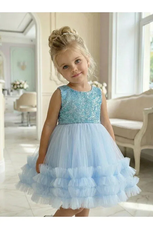 Детское платье для девочек с блестками Princess Evening Dress Butikhappykids, Blue — фото 3