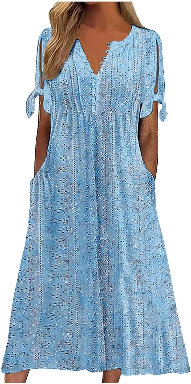 Женское макси-платье с вышивкой и пуговицами Generic, Blue