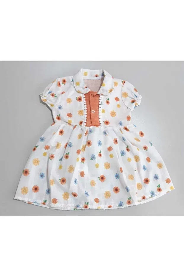 Детское платье для девочек с принтом Daisy Pattern Front Sönmez Baby, Orange