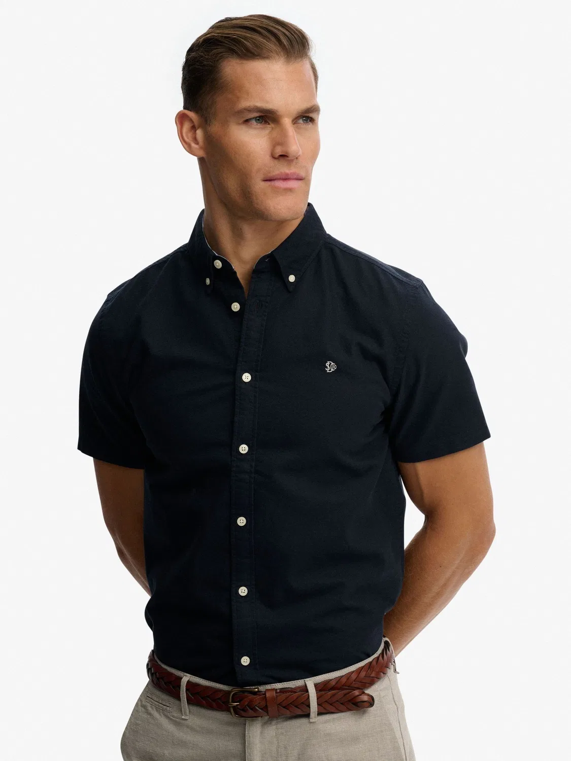 Рубашка Preppy Oxford с коротким рукавом Superdry, темно-синий