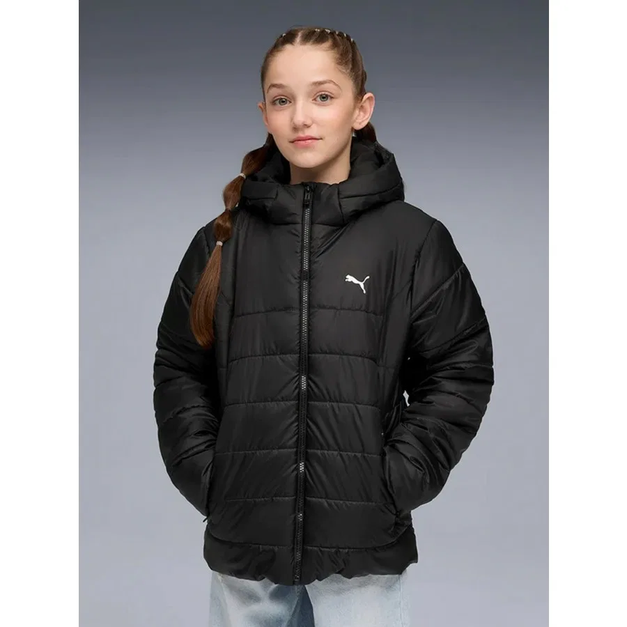 Куртка с капюшоном и утеплителем, длинным рукавом, модель Ess Hooded Padded Jacket, Puma, Черный — фото 2