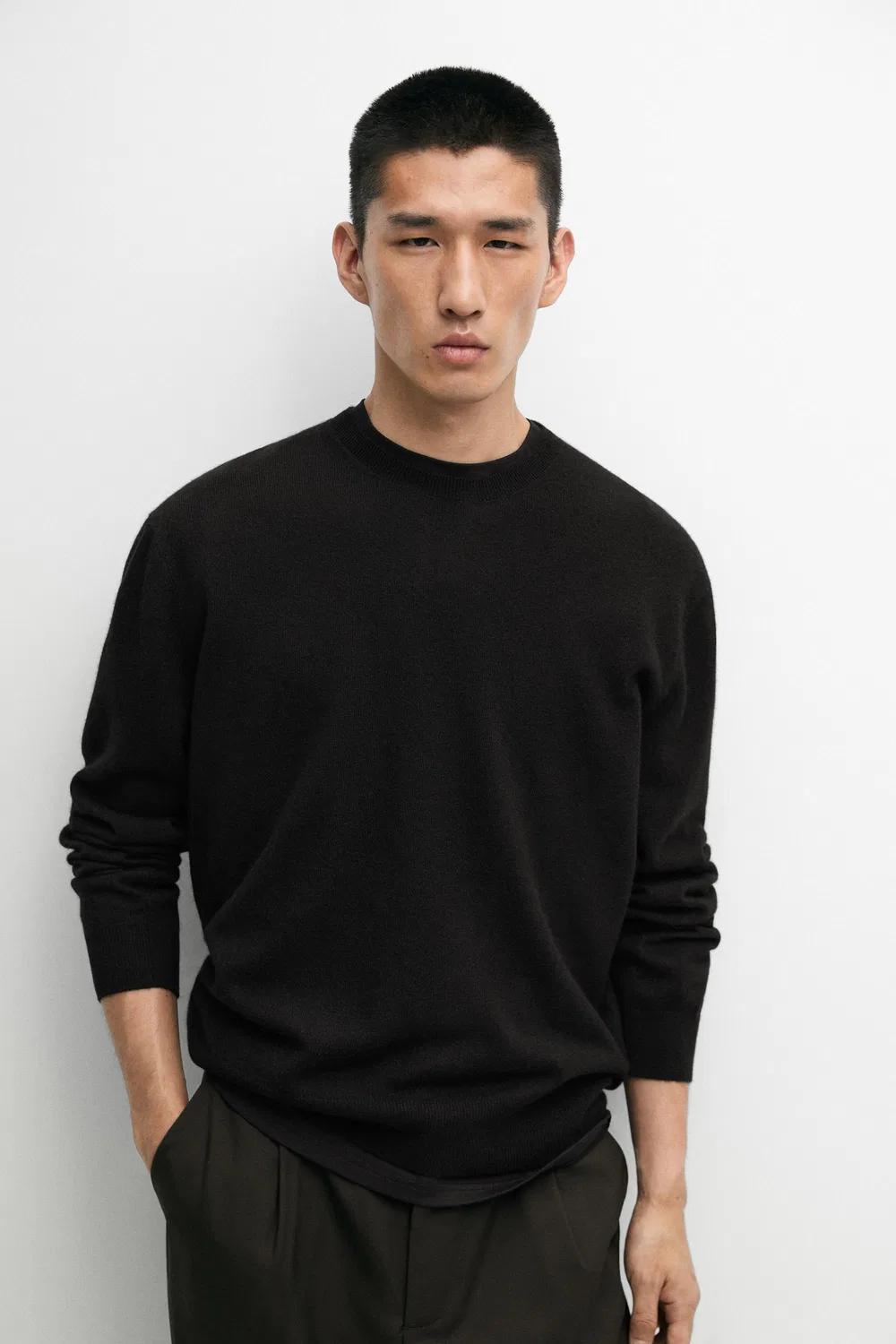 Свитер Massimo Dutti, кашемировый, рубчик, черный — фото 2