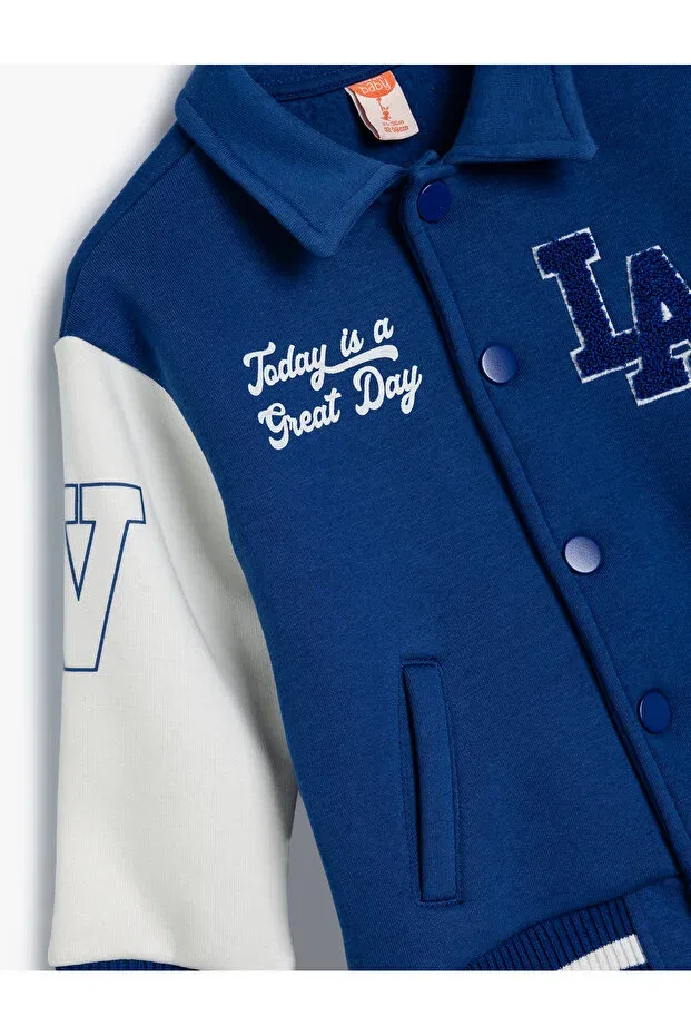 Детская куртка с цветными карманами, с длинным рукавом College jacket with color block pockets Koton, Blue — фото 3