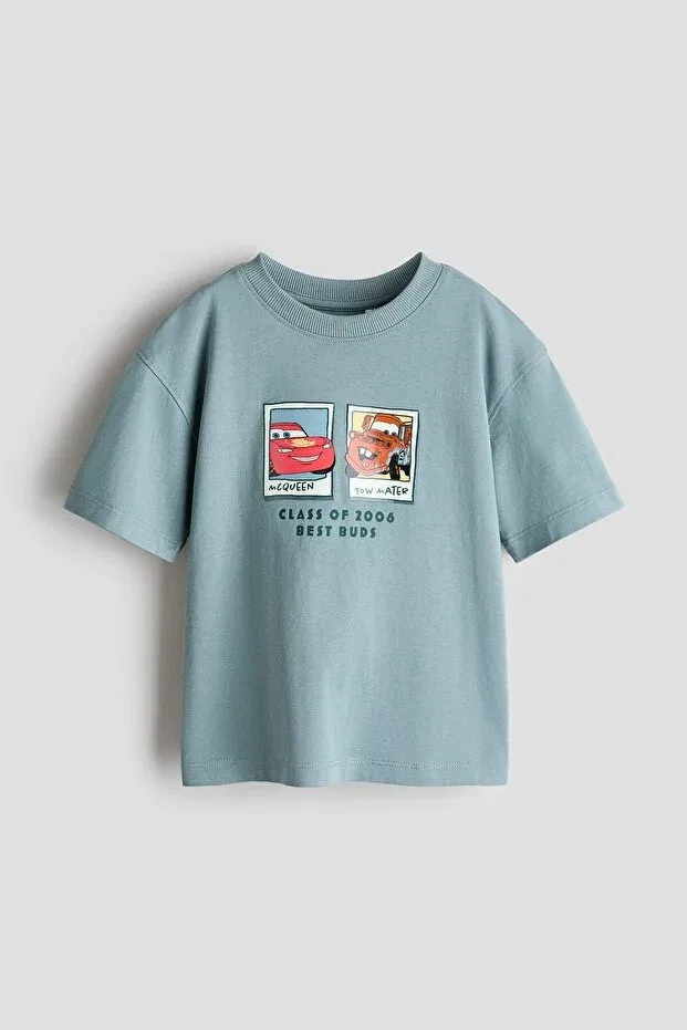 Детская футболка оверсайз для мальчиков с принтом H&M, Dusty Turquoise Cars
