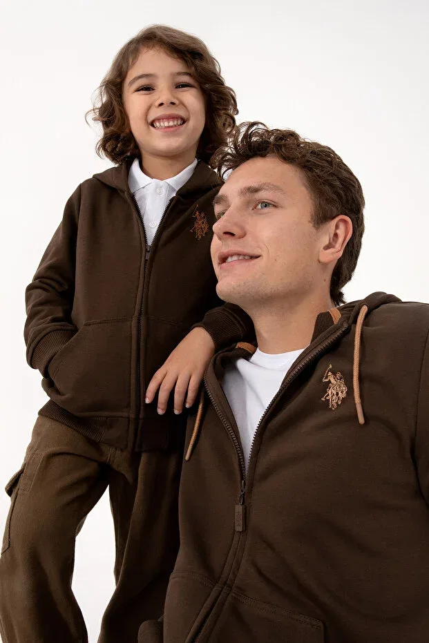 Детское худи на молнии с капюшоном U.S. Polo Assn., Brown — фото 3
