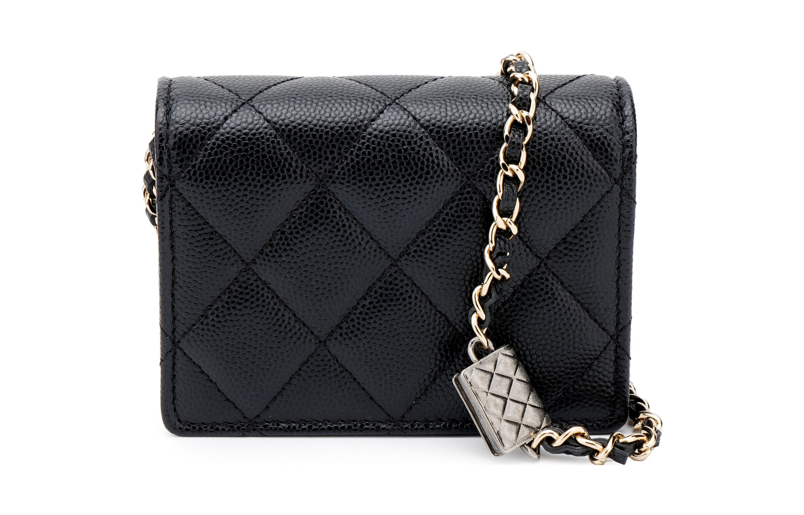 CHANEL Сумка через плечо из зернёной телячьей кожи Кроссбоди Монетница Женский кардхолдер чёрный — фото 4
