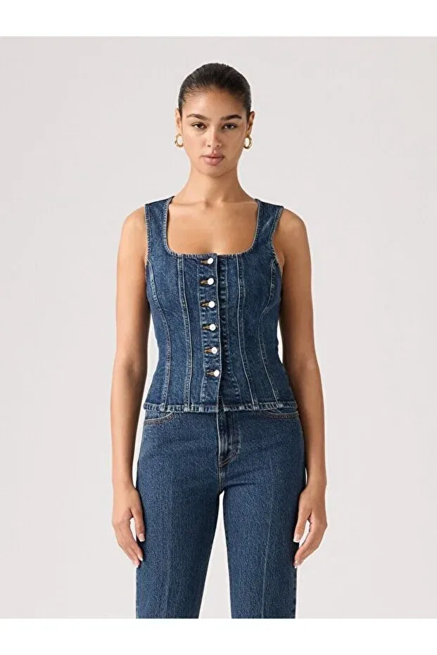 Женская блуза джинсовая с квадратным вырезом Levi'S, Dark Indigo - Worn In