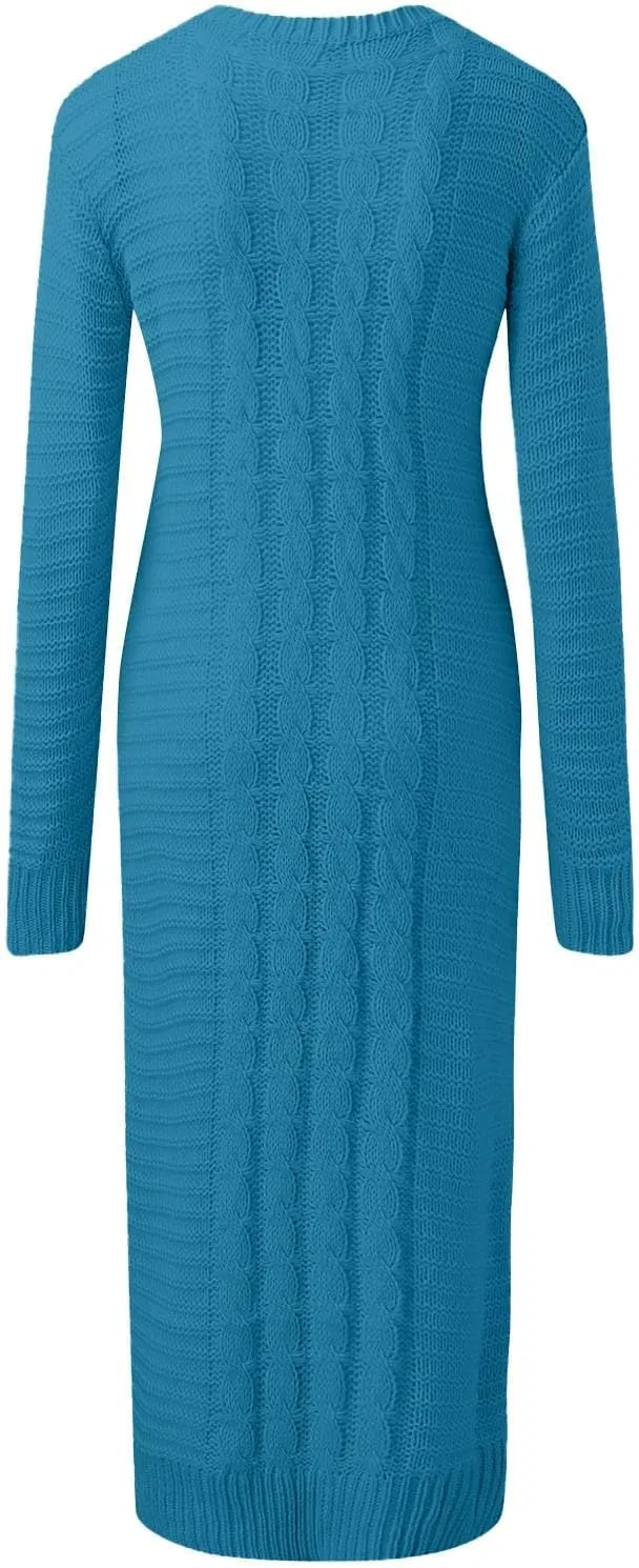 Женское платье-свитер с длинным рукавом, Crew Neck, Light Blue — фото 3