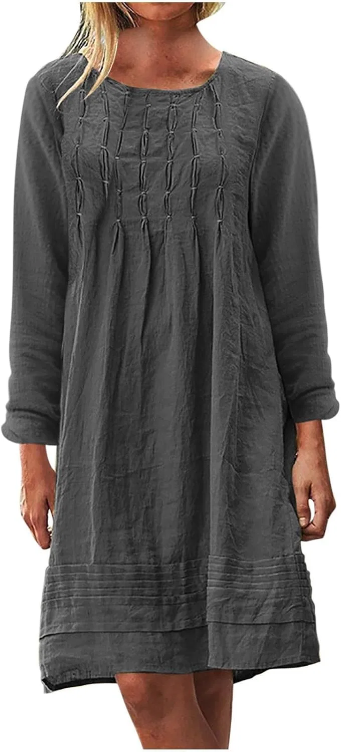 Женское льняное платье миди с рюшами, Dark Gray